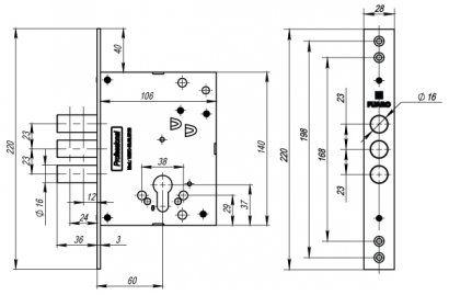 Корпус врезного замка MDV25/C-60.00.3R16