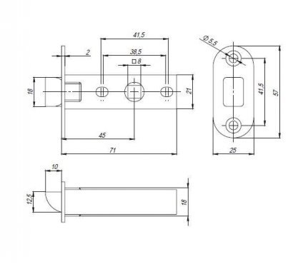 Защелка PLASTPL45-R25 (PL45-R25) (врезная) SN мат. никель тех.упаковка без ответной планки