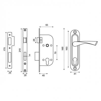 Замок цилиндровый в комплекте с ручкой LOCKSET16.CRONA.4070-1 (KIT P16 4070 CRONA) AB бронза