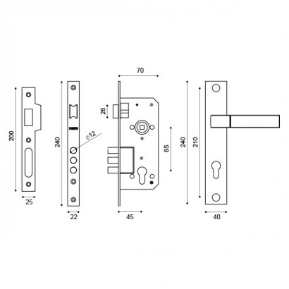 Замок цилиндровый с ручкой LOCKSET90.ORION.4585-3 (KIT P90 4585/3 ORION) SN/CP мат.никель/хром