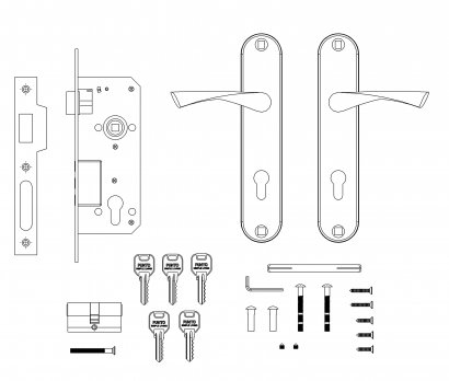Замок цилиндровый в комплекте с ручкой LOCKSET90.CRONA.4585-3 (KIT P90 4585/3 CRONA) AB бронза 