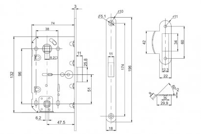 Защелка врезная PL96WC-50 BL (черный)