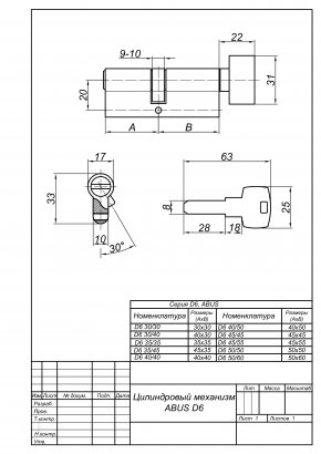 Цилиндровый механизм ABUS D6N 45/45 KD W/5 LONG KEY