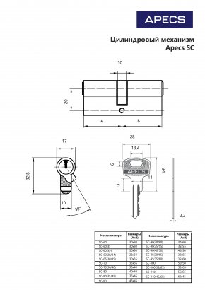Цилиндровый механизм Apecs SC-70-AB