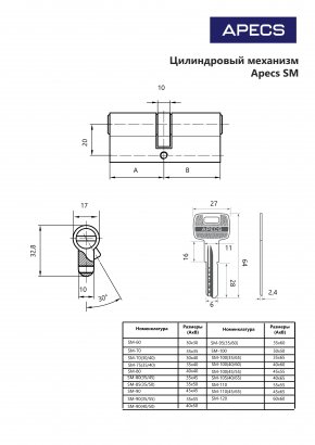 Цилиндровый механизм Apecs SM-75(35/40)-NI