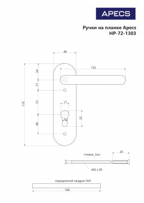 Ручки на планке Apecs HP-72.1303-INOX/304