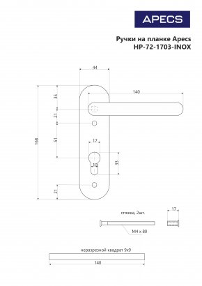 Ручки на планке Apecs HP-72.1703-INOX