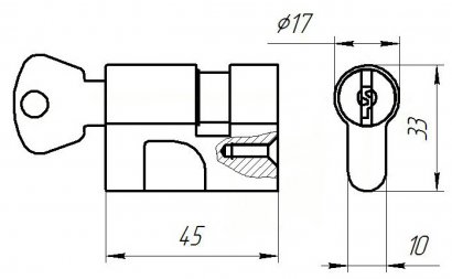 Цилиндровый механизм МЦ8-6 (накл.) под один ключ