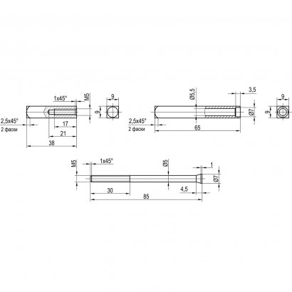 Разрезной шток  DOORLOCK для замков с функцией антипаники 9мм/38x65мм