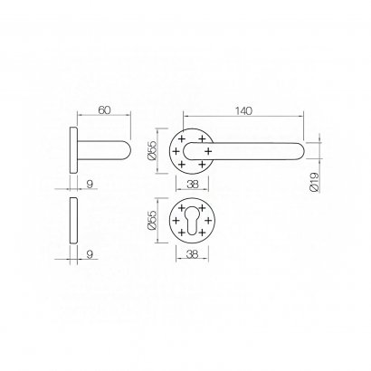 Ручка дверная DOORLOCK 038/F-55 PZ U-form, матовая матовая нержавеющая сталь