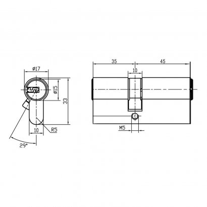 Цилиндровый механизм DOORLOCK V 2300AB N серия Variant, никелированный, 35x45мм, 5 перф.ключей