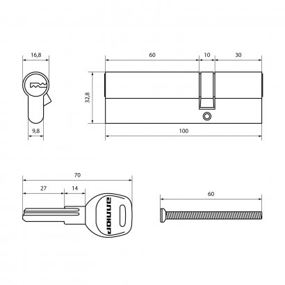 АЛЛЮР HD F 100-5К BP[30x10x60] (35x65) латунь перф.кл БЛИСТЕР Цилиндровый механизм