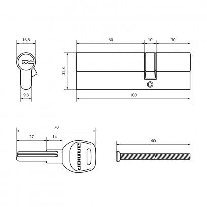 АЛЛЮР HD F 100-5К CP[30x10x60] (35x65) хром перф.кл БЛИСТЕР Цилиндровый механизм