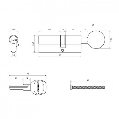 АЛЛЮР HD FG 80-5К BP[30Gx10x40](45x35G) латунь перф.кл/верт БЛИСТЕР Цилиндровый механизм