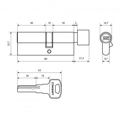 Стандарт F-02 80(30Bх10х40) CP 5кл хром перф. ключ/верт. Цилиндровый механизм