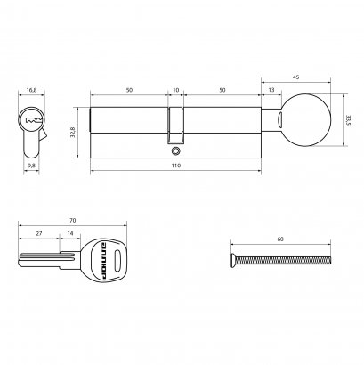 АЛЛЮР HD FG 110-5К CP (55x55G) хром перф.кл БЛИСТЕР Цилиндровый механизм