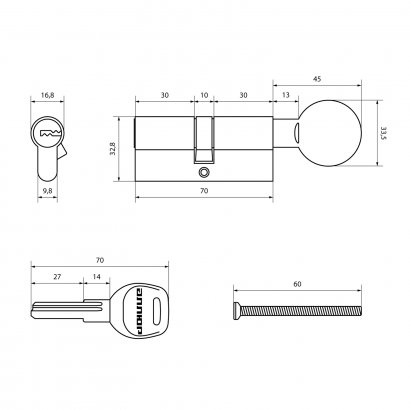 АЛЛЮР HD FG 70-5К BP (35x35G) латунь перф.кл/верт БЛИСТЕР Цилиндровый механизм