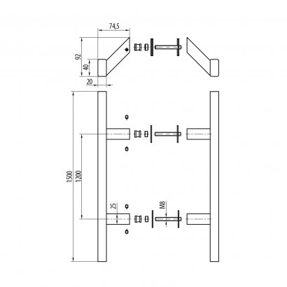 Ручка-скоба DOORLOCK PHS23/40х20/2ст, 1200 мм/1500 мм, SSS матовая нержавеющая сталь