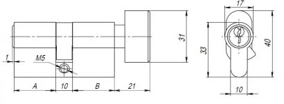 Цилиндровый механизм (AX102/70) AX1002Knob70 (30+10+30) PB латунь с вертушкой
