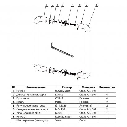 Ручка-скоба DOORLOCK PHS02/25/300  мм, SSS матовая нержавеющая сталь