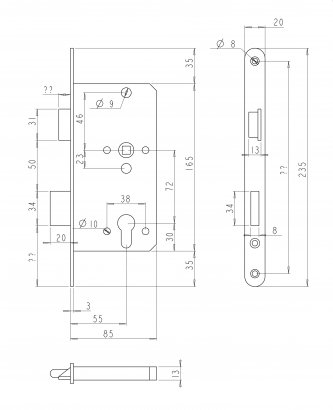 Замок дверной DOORLOCK 401, цилиндровый, нержавеющая сталь