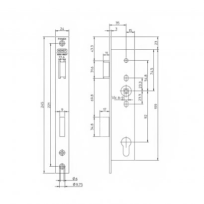 Замок дверной огнестойкий NEMEF 9673/08, антипаник,  нержавеющая сталь