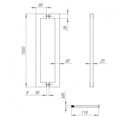 Ручка-скоба PULL.PH38/1500.26 INOX 304 (PH-26-38/1500-INOX) BLACK