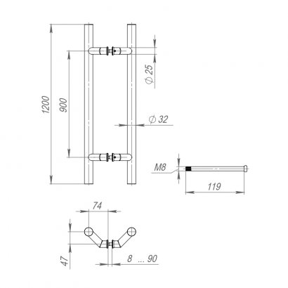 Ручка-скоба PULL.PH32/1500.45 INOX 304