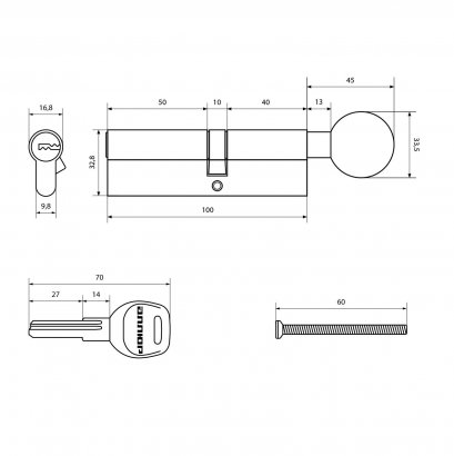 АЛЛЮР HD FG 100-5К CP[40Gх10х50](55x45G) хром перф.кл БЛИСТЕР Цилиндровый механизм