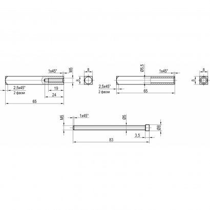 Разрезной шток  DOORLOCK для замков с функцией антипаники 8мм/65x65мм