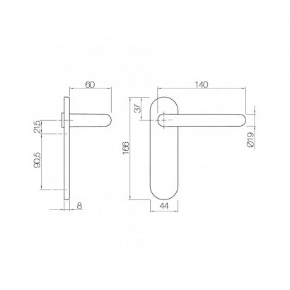 Ручка дверная DOORLOCK 038KP/F UG U-form, матовая нержавеющая сталь