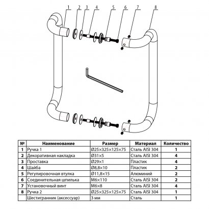 Ручка-скоба DOORLOCK PHS03/25/350  мм, SSS матовая нержавеющая сталь
