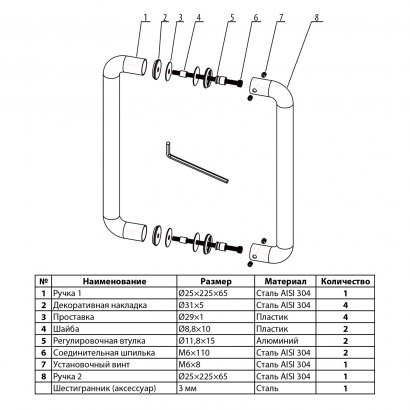 Ручка-скоба DOORLOCK PHS02/25/200  мм, SSS матовая нержавеющая сталь