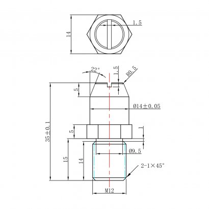 Штифт противосъемный DOORLOCK 1435/M12 для метал. входных и противопожарных дверей, под шестигранник 14мм, резьба М12