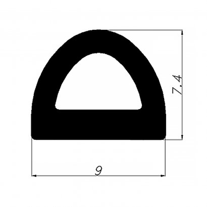 Уплотнитель для дверей EPDM D-образный 7,5х9мм, черный, самоклеящийся, рулон 100м