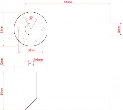 Ручка дверная DOORLOCK V 040/F/8/C/SS PZ, L-form, BL черный