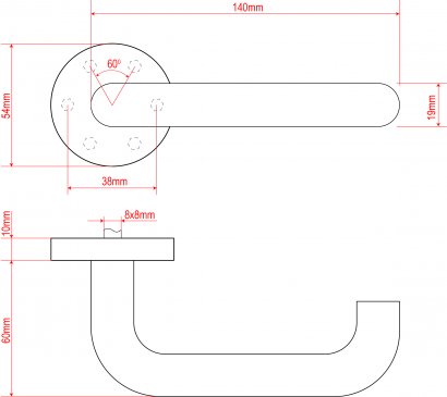Ручка дверная DOORLOCK V 038/F/8/C/SS PZ, U-form, BL черный