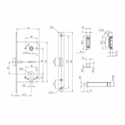 Корпус замка ML85-50/BL AL (алюминий) блистер