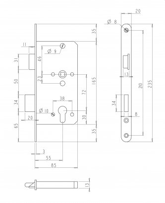 Замок дверной DOORLOCK 401, цилиндровый, нержавеющая сталь