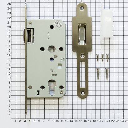 Замок дверной с роликом DL401R/C/55/20/SSS, цилиндровый, матовая нержавеющая сталь