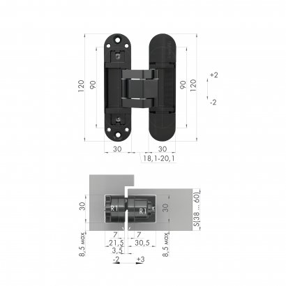 Петля скрытой установки U3D3300.TG BL черный 