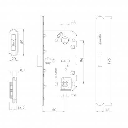 Магнитная защелка WC с ответной планкой GRAVITY.PRO G01.196.50.96 AC медь
