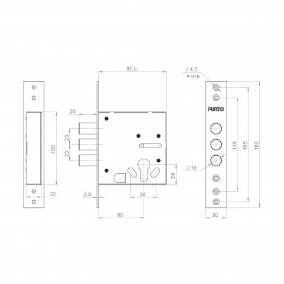 Корпус врезного замка цилиндровый MDV30/C-65.00 CP хром тех.уп.