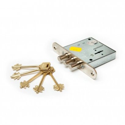 Замок врез. Кремень 1.04.04 никель, сувальдный стержни 3 шт. диаметр 12мм