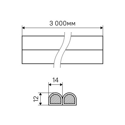 Уплотнитель СТАНДАРТ D 14*12 ПАКЕТ 6 м. (3+3) черный (20)