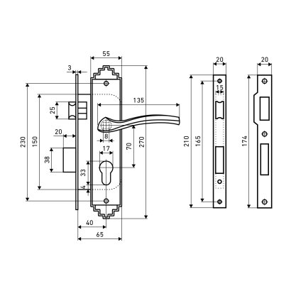 АЛЛЮР АРТ ЗВ4-70.06 AS состаренное серебро Замок врезной с/руч