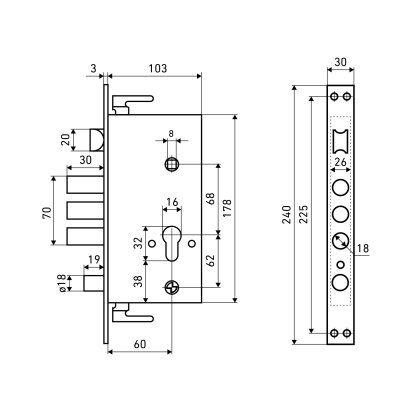 АЛЛЮР ЗВ1-08А-C AТМ-R правый автомат.без ц/мех.б/о для кит.металл.дверей Замок врезной б/руч