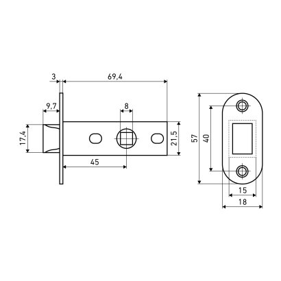 АЛЛЮР АРТ L45-8-PR18 MBN графит пластик овал.торц.планка18мм б/ручек Защёлка