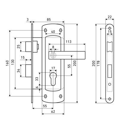 АЛЛЮР ЗВ4-1/55A GP автомат ДЛЯ КАЛИТОК без ц/м БЕЗ ОТВЕТНОЙ ПЛАНКИ Замок врезной с/руч