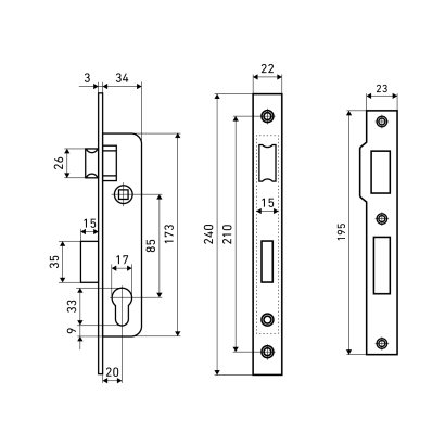 АЛЛЮР 7011-20 СР хром узкопроф с защ. б/мех.Замок врезной б/руч